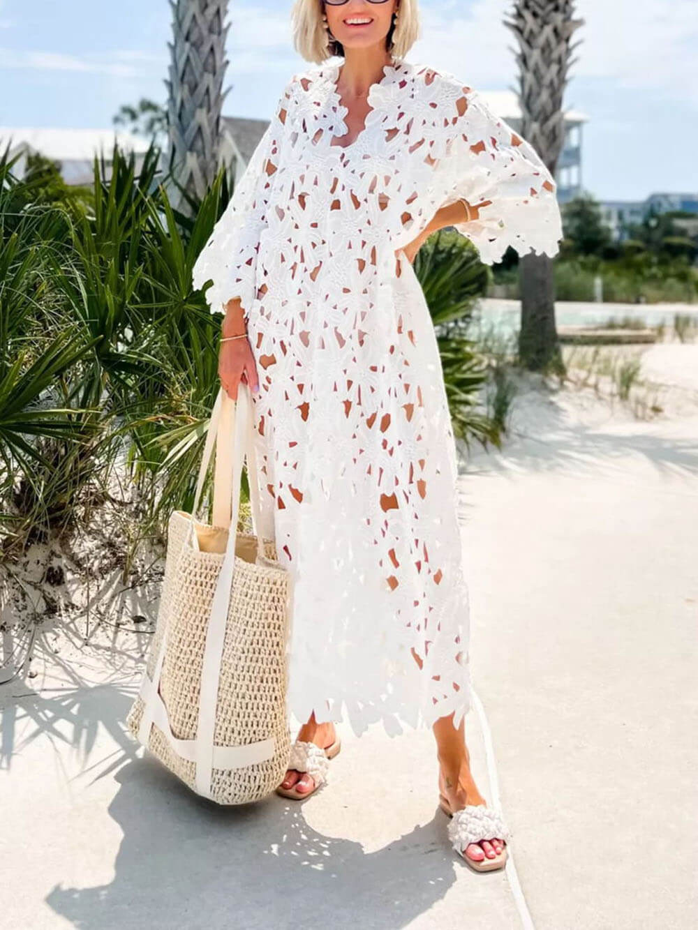 Lavinia™ | Abito da spiaggia midi a portafoglio in pizzo