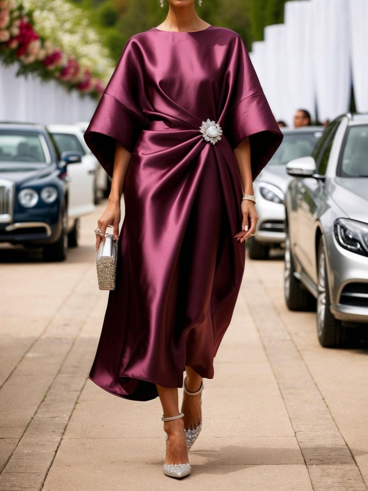 Veronica™ | Abito Lungo in Satin Lucente di Lusso con Drappeggio Elegante
