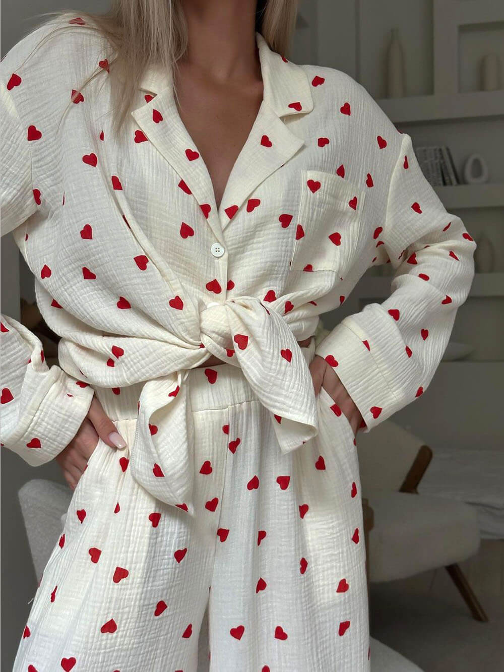 Lavinia™ | Completi da pigiama con stampa a cuori carina