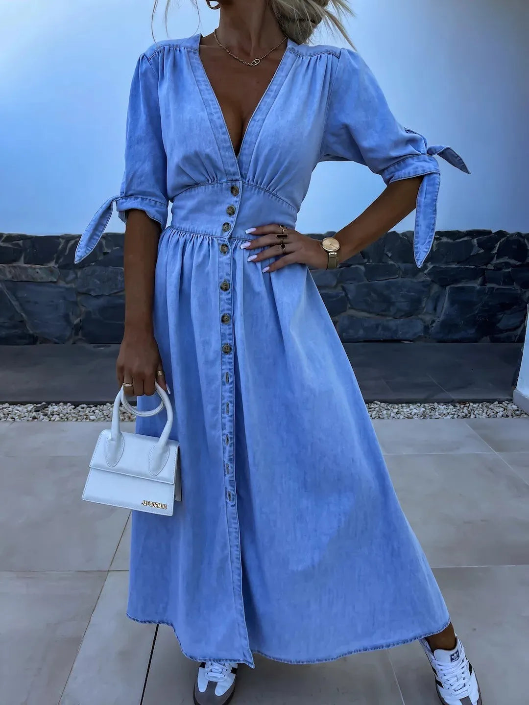 Dominique™ | Abito Maxi in Denim con Scollo a V