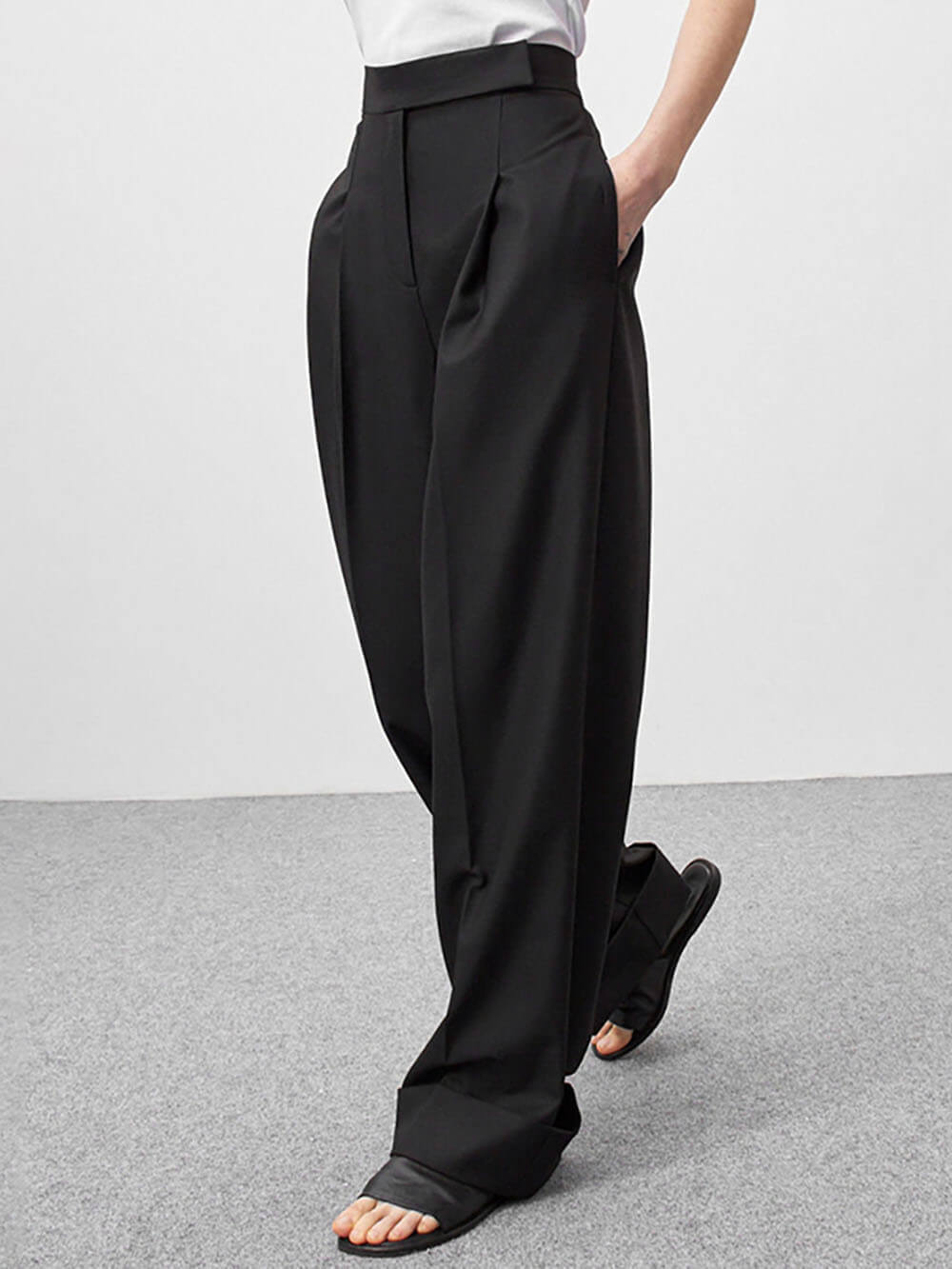 Lavinia™ | Pantaloni larghi neri a vita alta