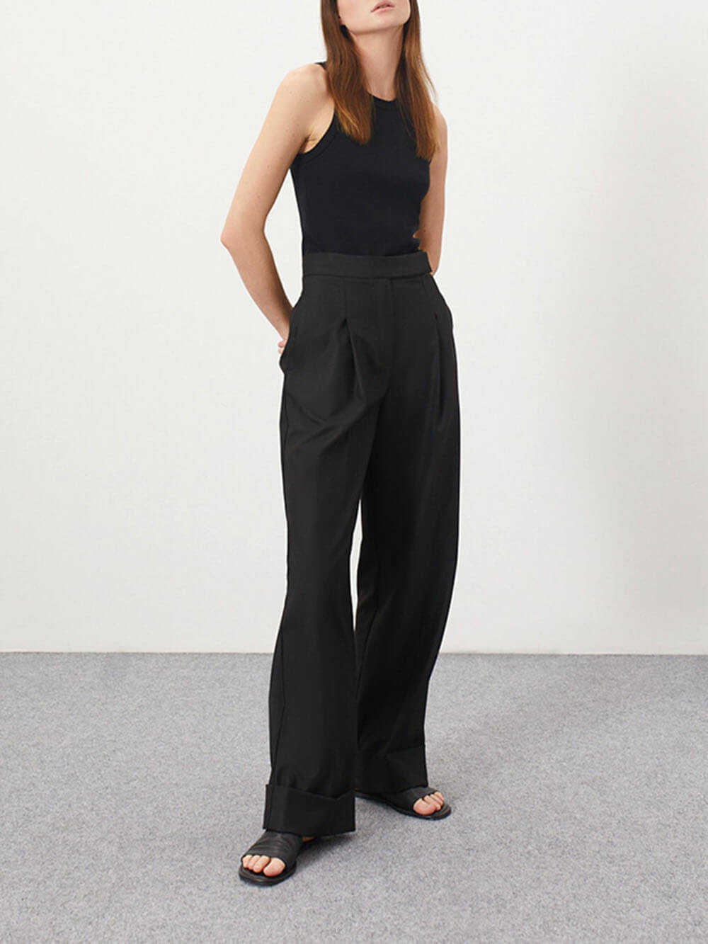 Lavinia™ | Pantaloni larghi neri a vita alta