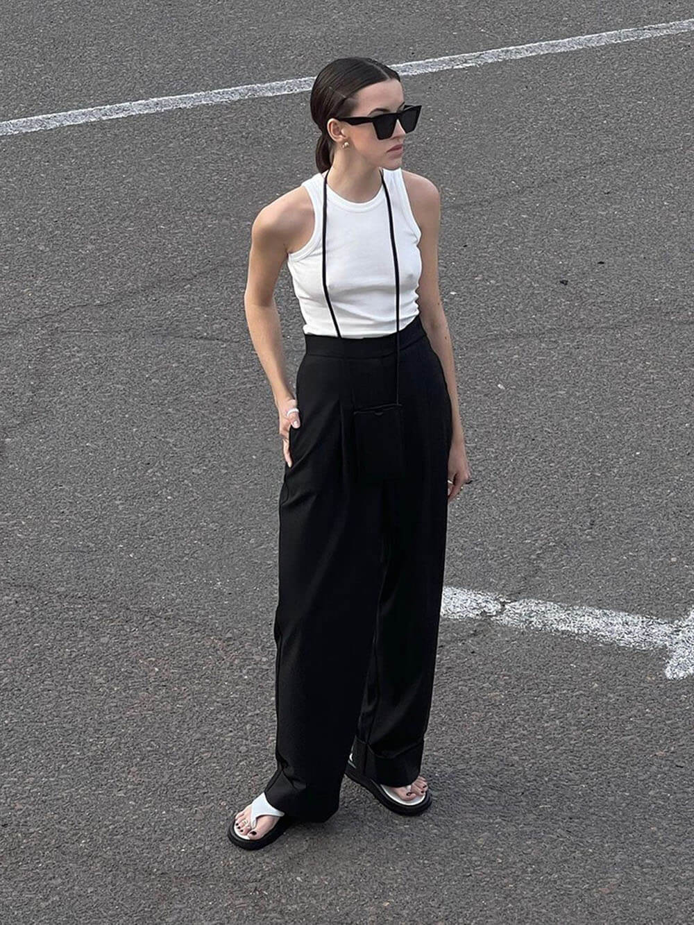 Lavinia™ | Pantaloni larghi neri a vita alta