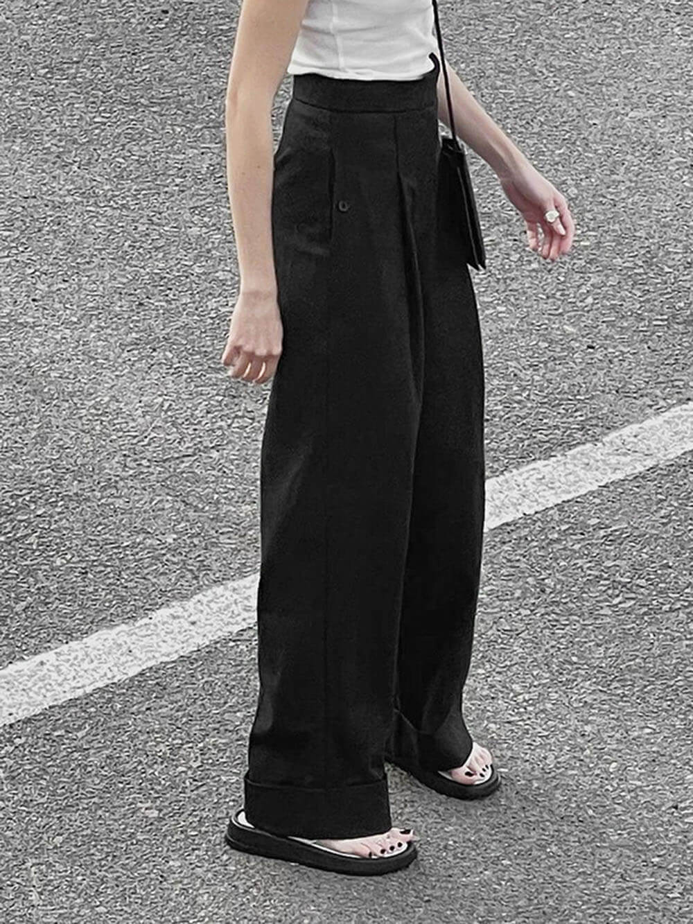 Lavinia™ | Pantaloni larghi neri a vita alta