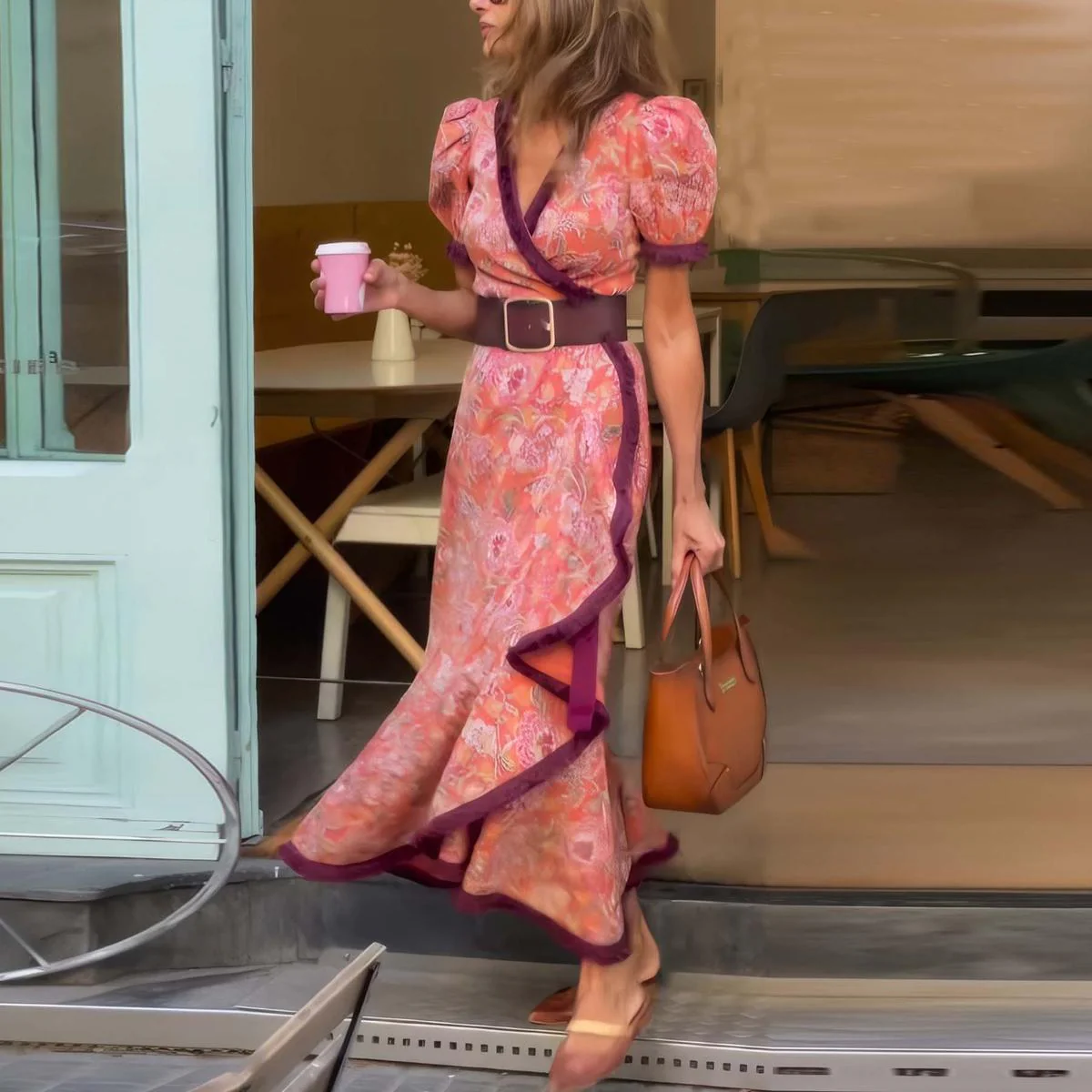 Camilla™ | Abito Rosa Elegante con Maniche Corte