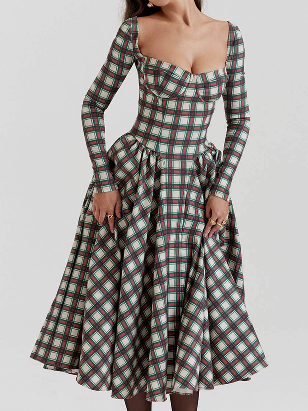 Lavinia™ | Abito midi corsetto tartan rosso