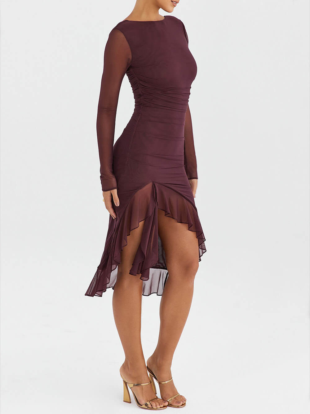 Lavinia™ | Abito midi con volant bordeaux