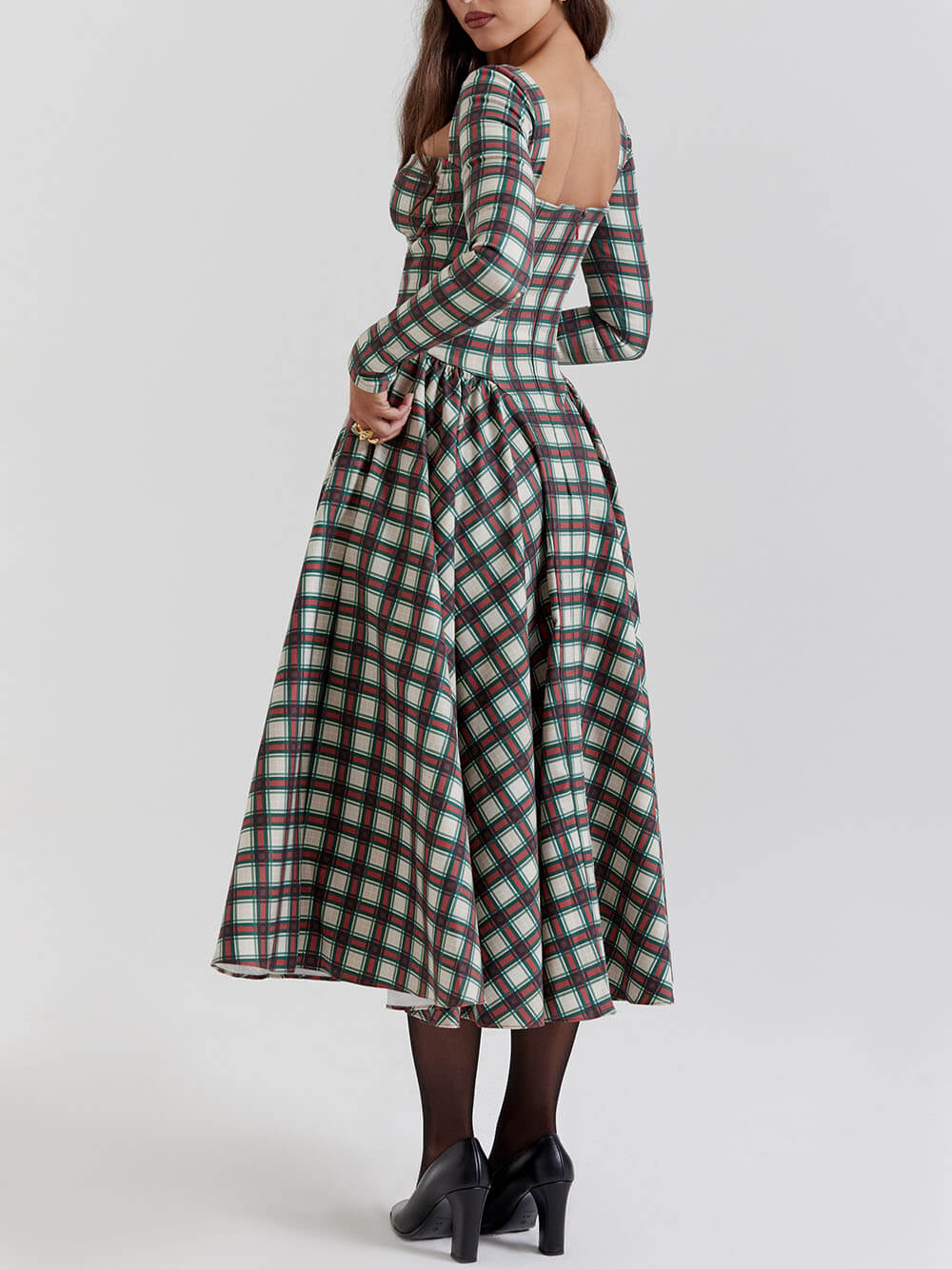 Lavinia™ | Abito midi corsetto tartan rosso