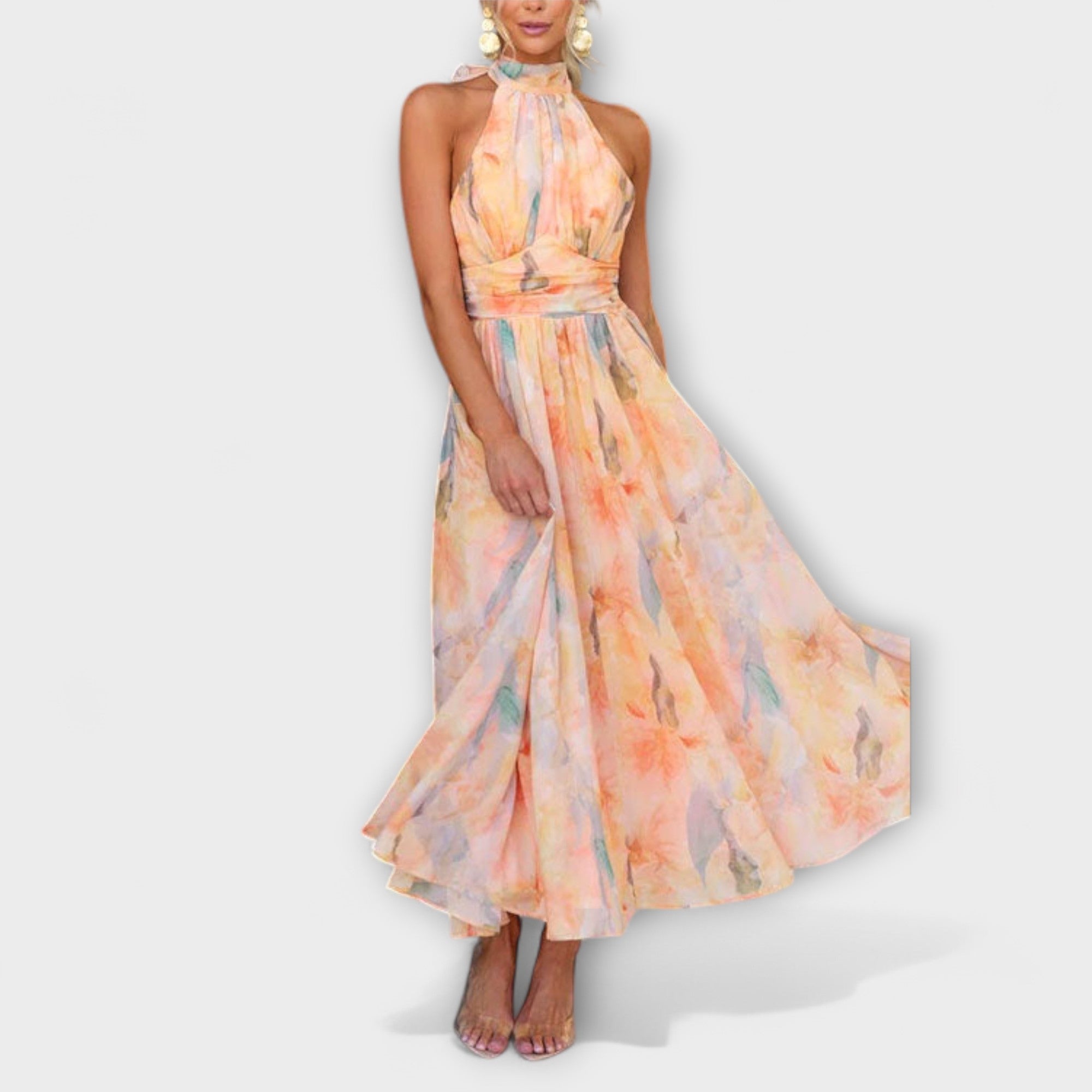 Giulietta™ | Abito Maxi con Stampa Acquerello e Schiena Scoperta