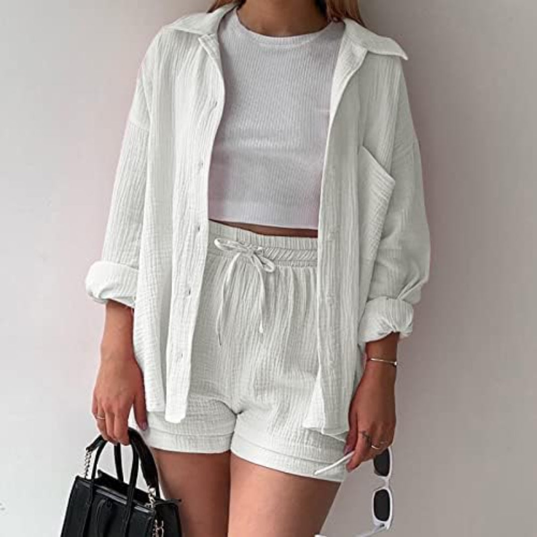 Valentina™ | Completo 2 pezzi camicia e pantaloncini in cotone