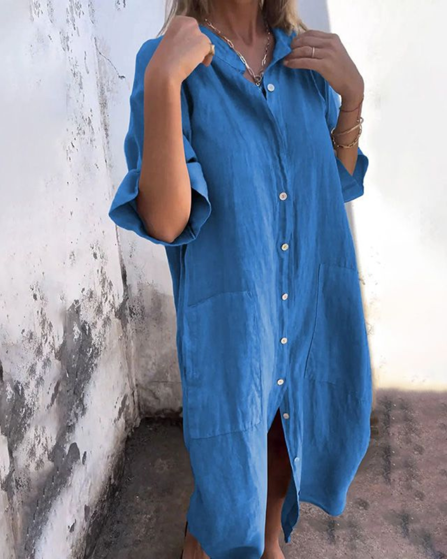 Lucetta™ | Camicia Abito Estivo in Cotone-Lino – Libertà e Stile in Ogni Passo
