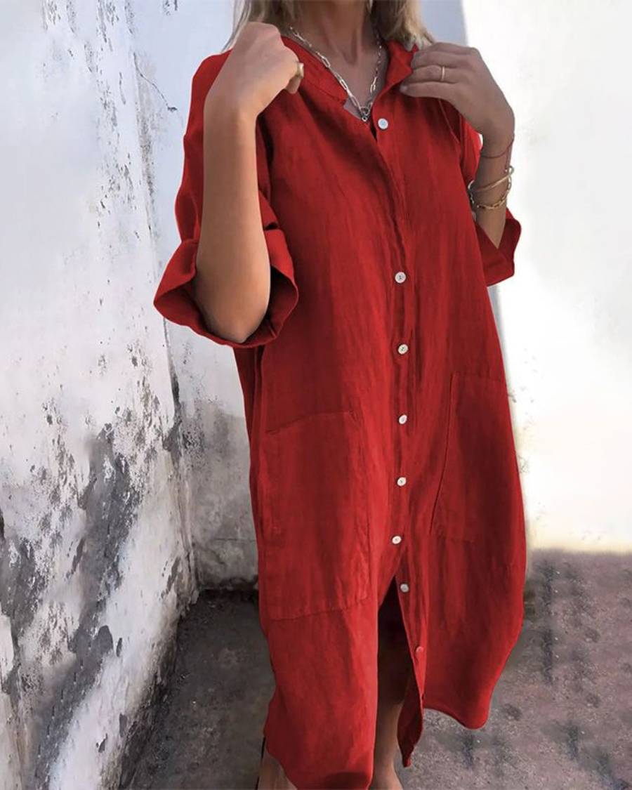 Lucetta™ | Camicia Abito Estivo in Cotone-Lino – Libertà e Stile in Ogni Passo
