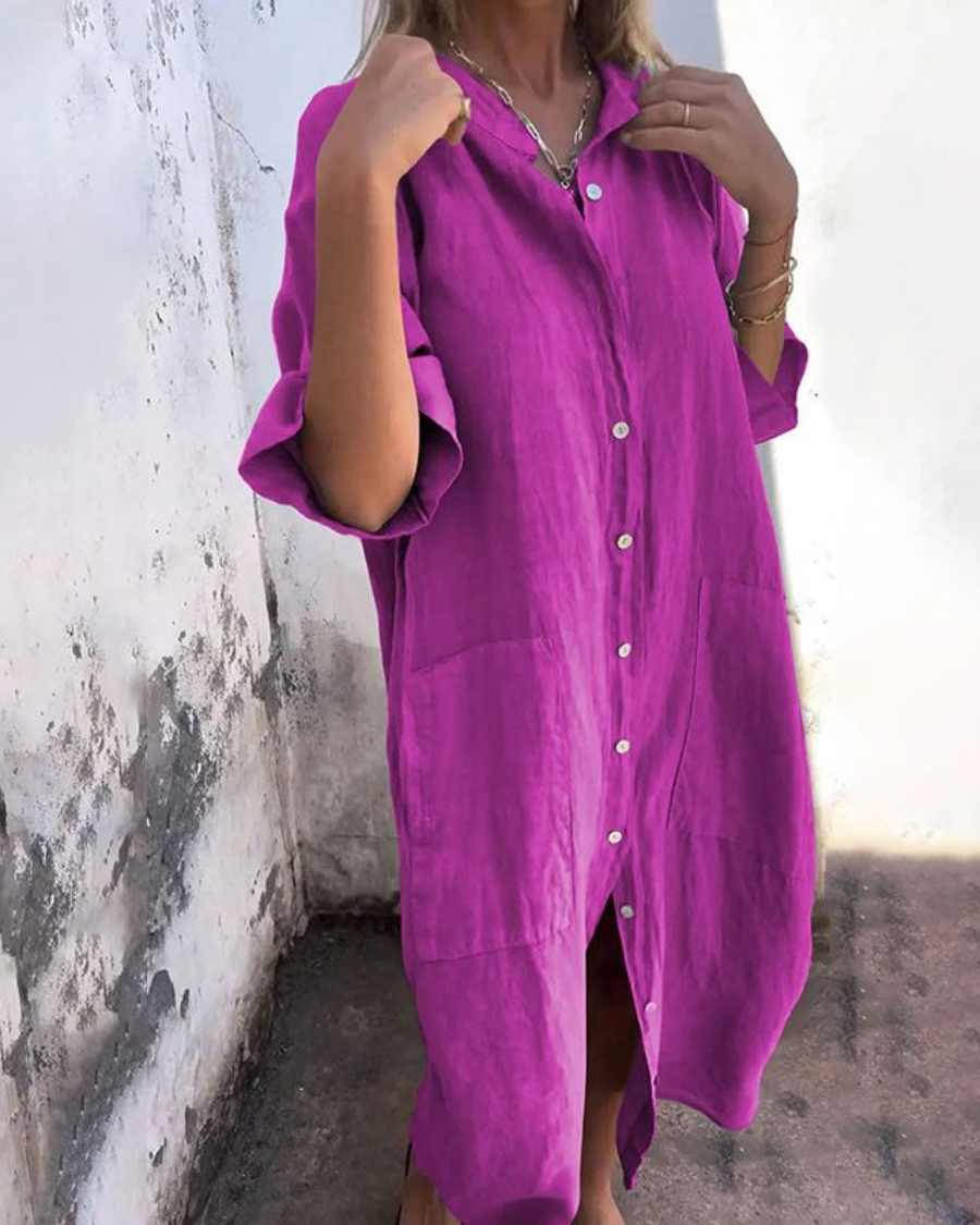 Lucetta™ | Camicia Abito Estivo in Cotone-Lino – Libertà e Stile in Ogni Passo