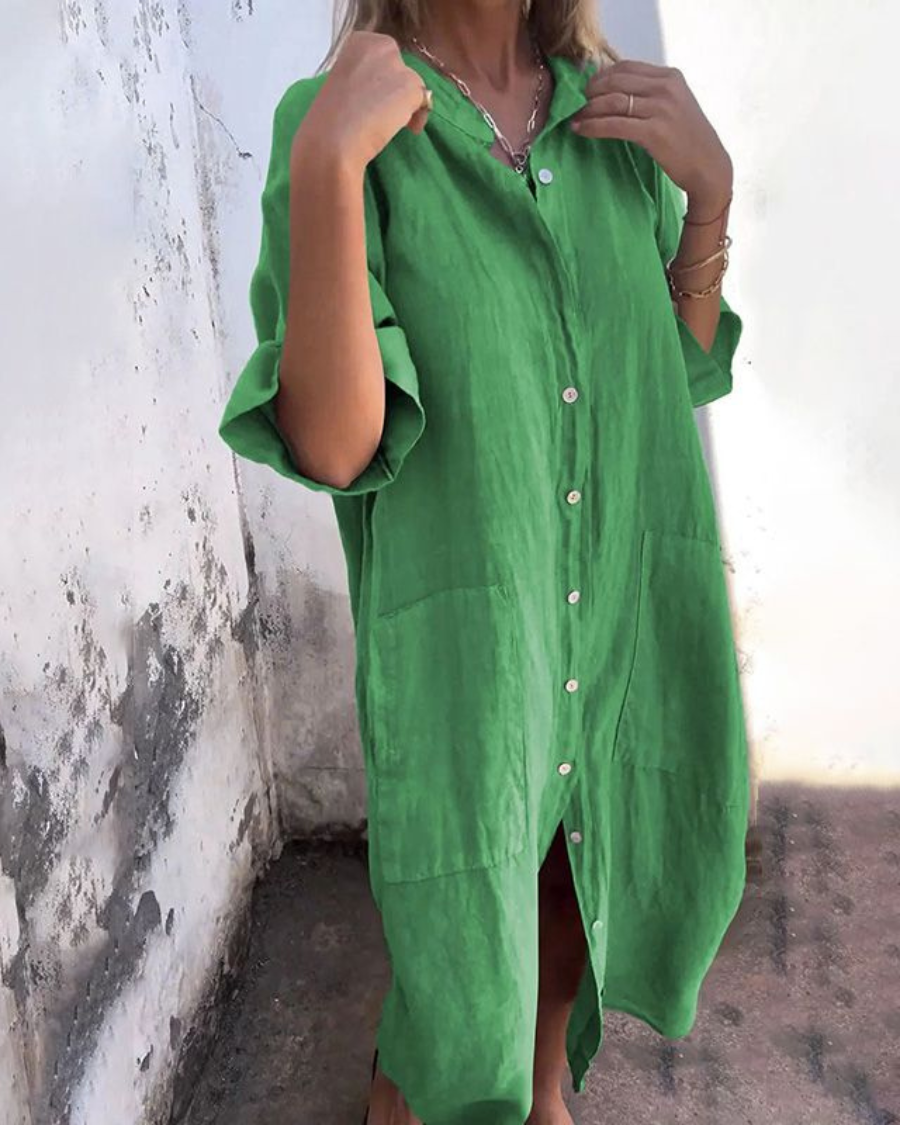 Lucetta™ | Camicia Abito Estivo in Cotone-Lino – Libertà e Stile in Ogni Passo