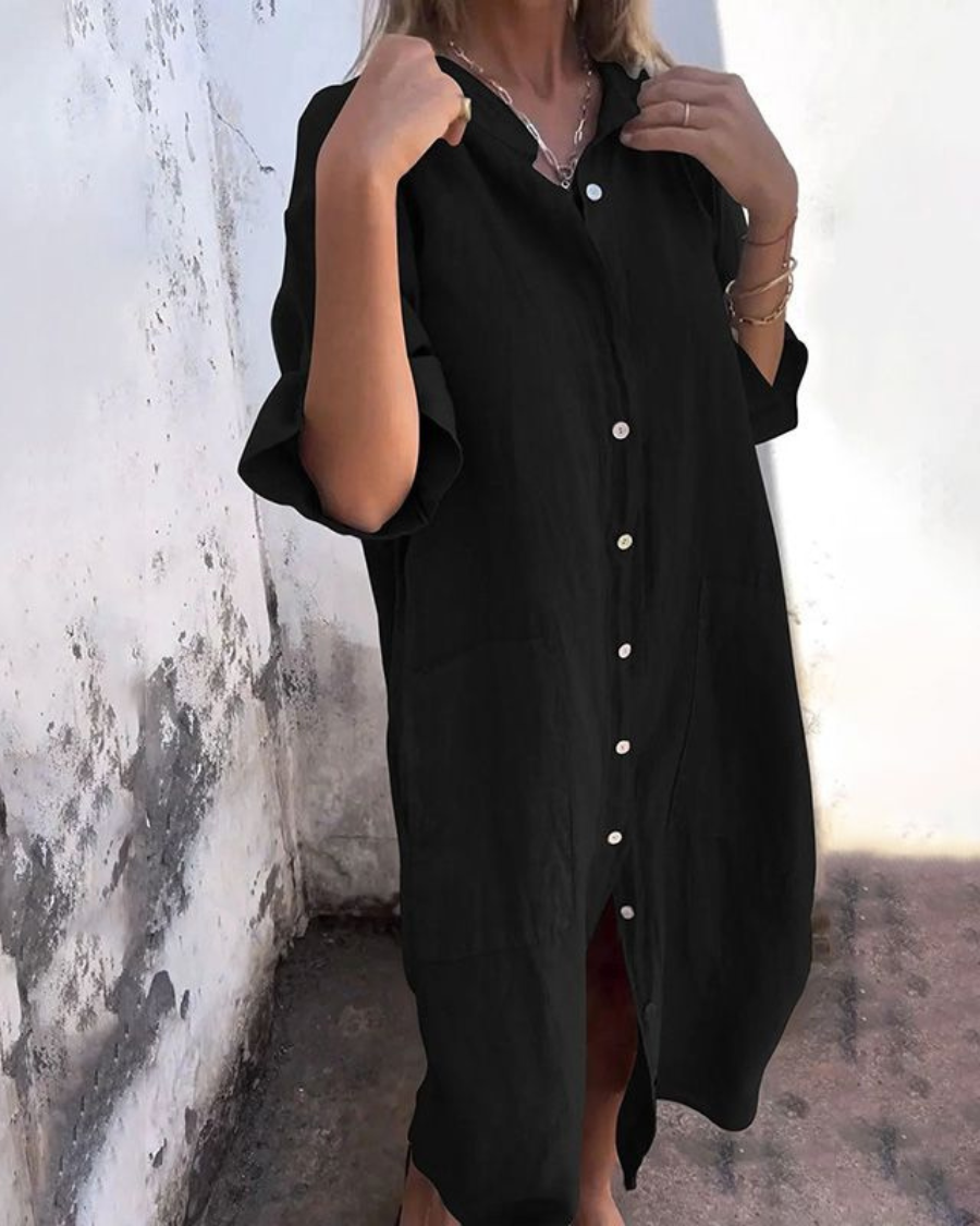 Lucetta™ | Camicia Abito Estivo in Cotone-Lino – Libertà e Stile in Ogni Passo