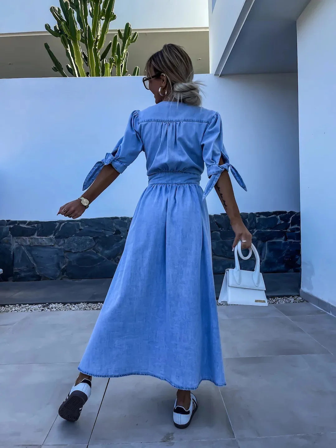 Dominique™ | Abito Maxi in Denim con Scollo a V
