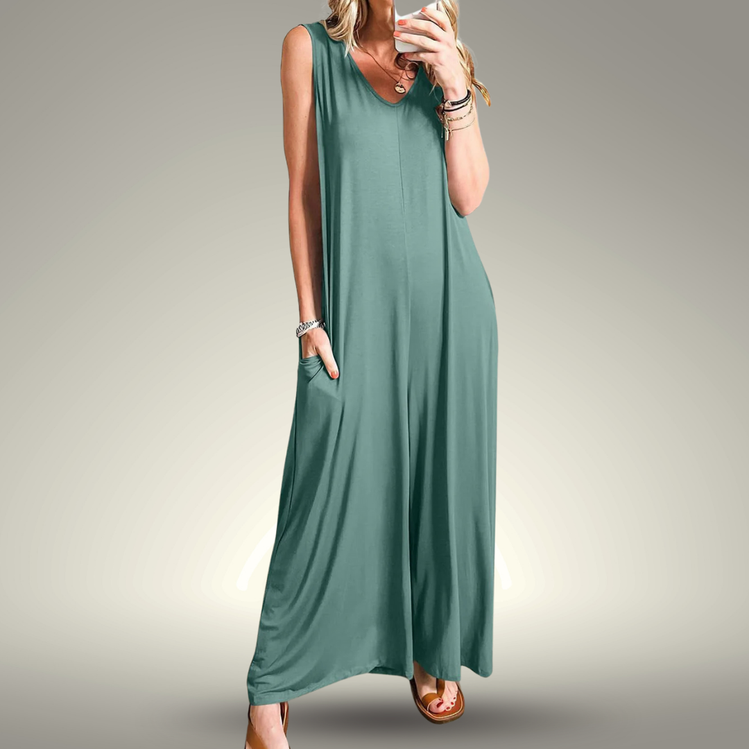 Carla™ | Tuta Leggera con Scollo a V e Schiena Scoperta – Comfort e Stile Senza Sforzo