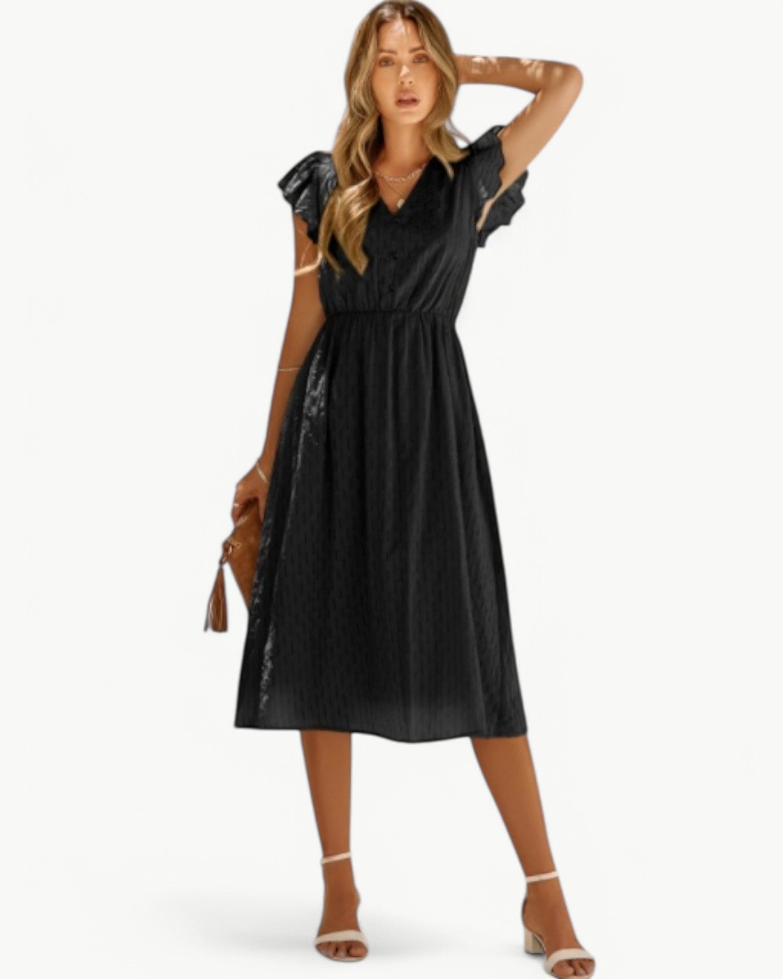 Lara™ | Abito Midi con Scollo a V e Maniche a Volant – Leggero e Raffinato