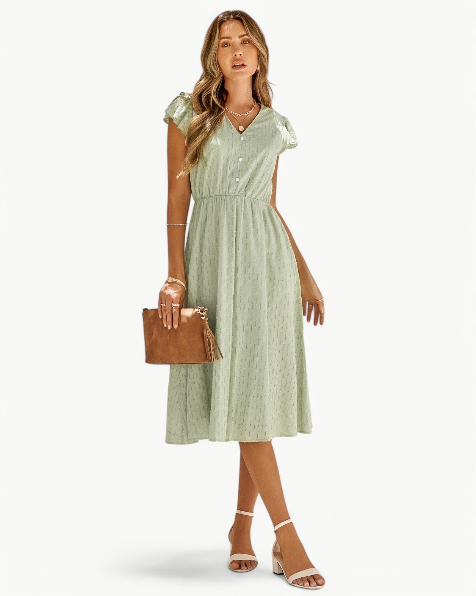 Lara™ | Abito Midi con Scollo a V e Maniche a Volant – Leggero e Raffinato