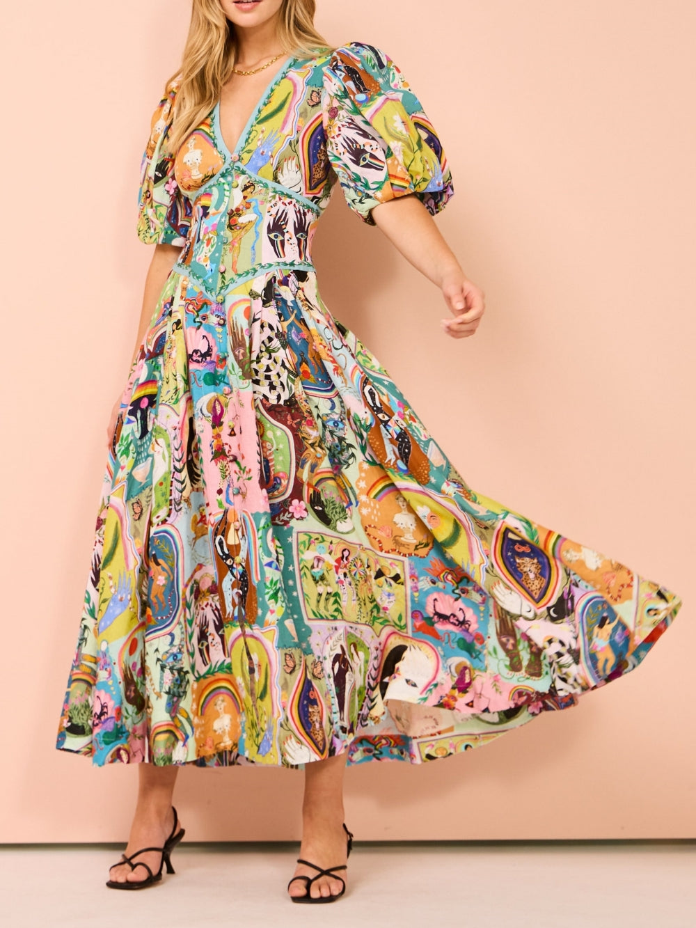 Lavinia™ | Abito midi casual con stampa graffiti Evergreen