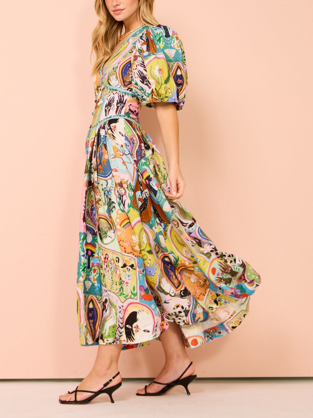 Lavinia™ | Abito midi casual con stampa graffiti Evergreen