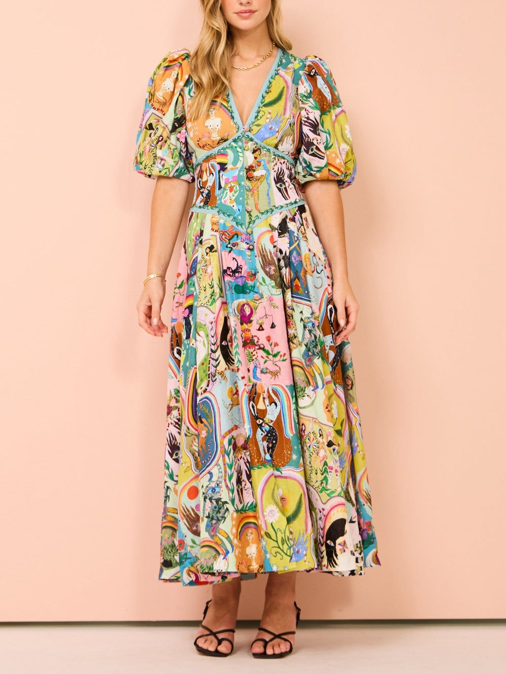 Lavinia™ | Abito midi casual con stampa graffiti Evergreen