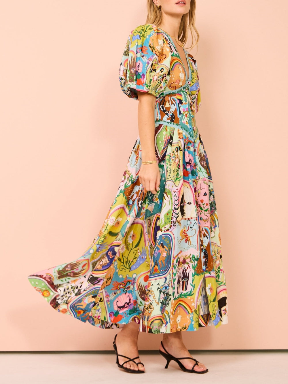 Lavinia™ | Abito midi casual con stampa graffiti Evergreen