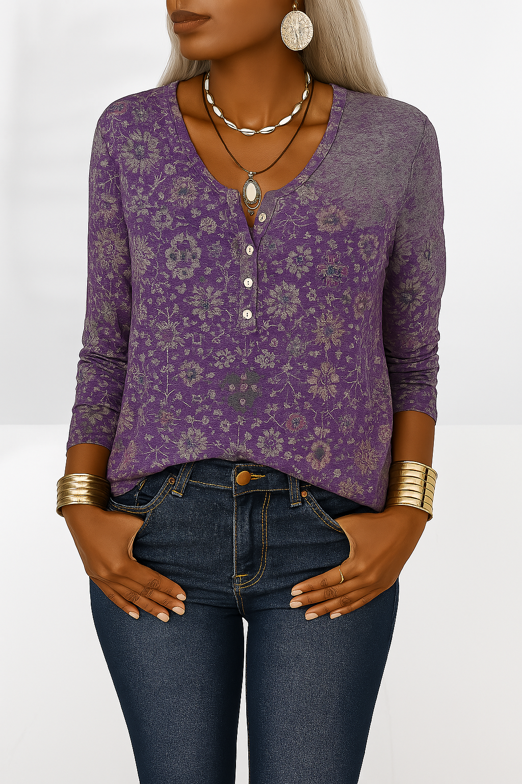 Liana™ | Blusa Boho con Motivi Floreali e Maniche Lunghe