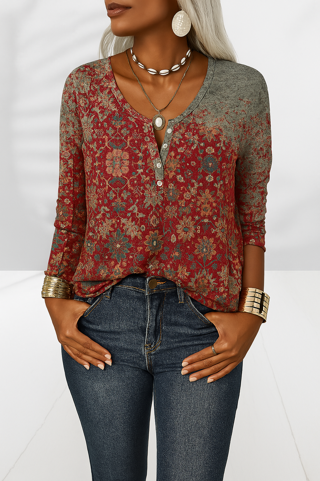 Liana™ | Blusa Boho con Motivi Floreali e Maniche Lunghe