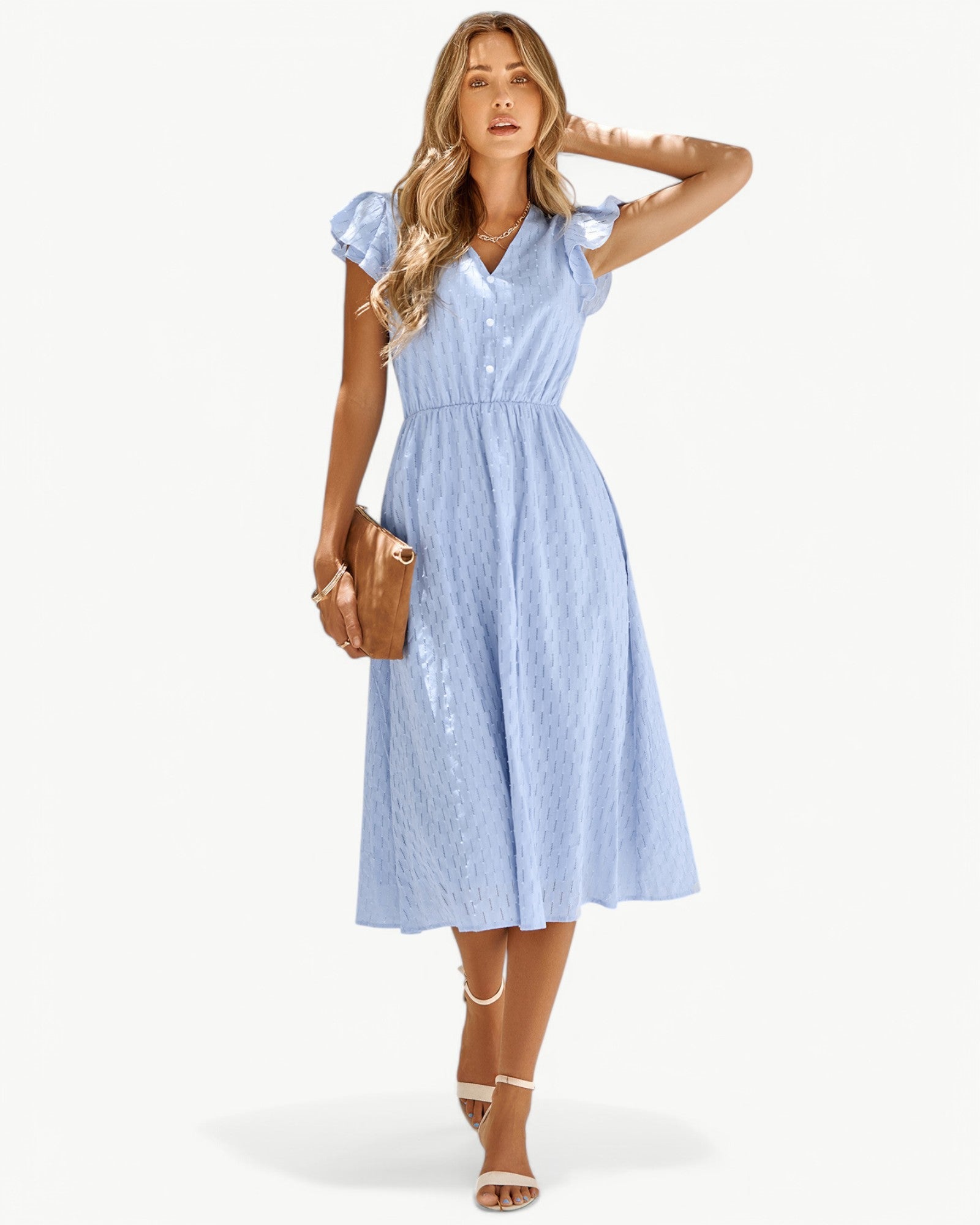 Lara™ | Abito Midi con Scollo a V e Maniche a Volant – Leggero e Raffinato