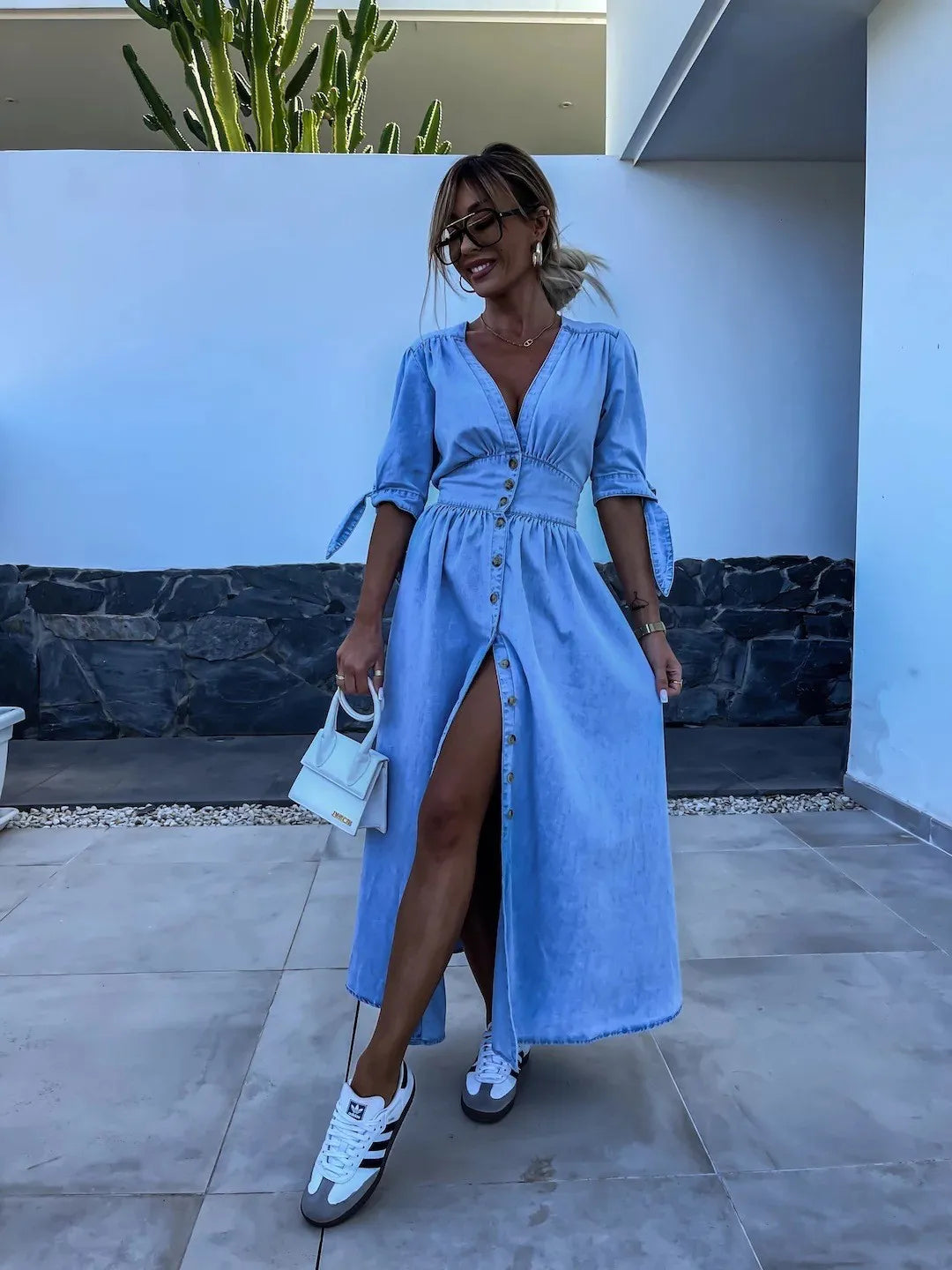 Dominique™ | Abito Maxi in Denim con Scollo a V