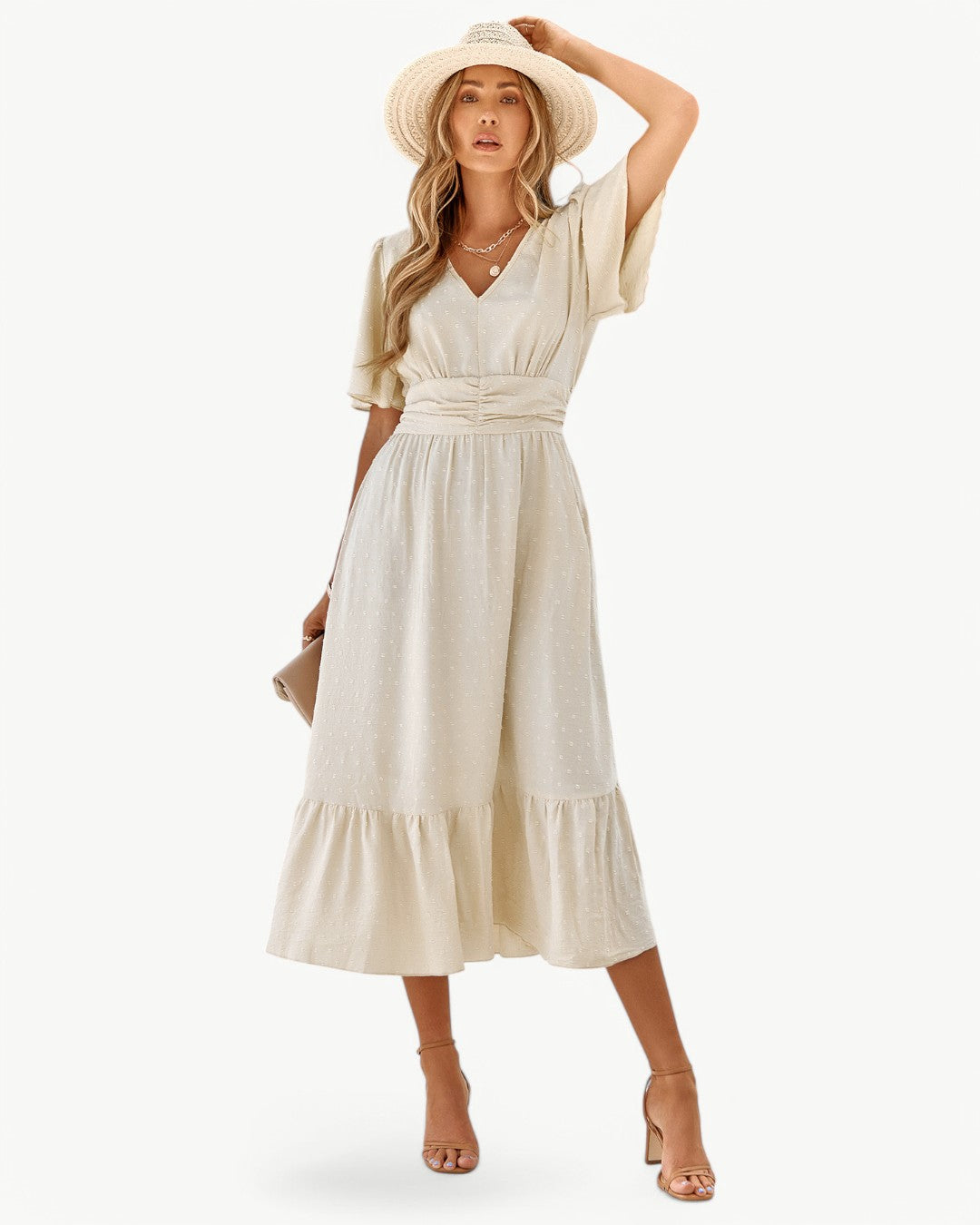 Renata™ | Abito a V con Maniche Corte – Leggero e Elegante