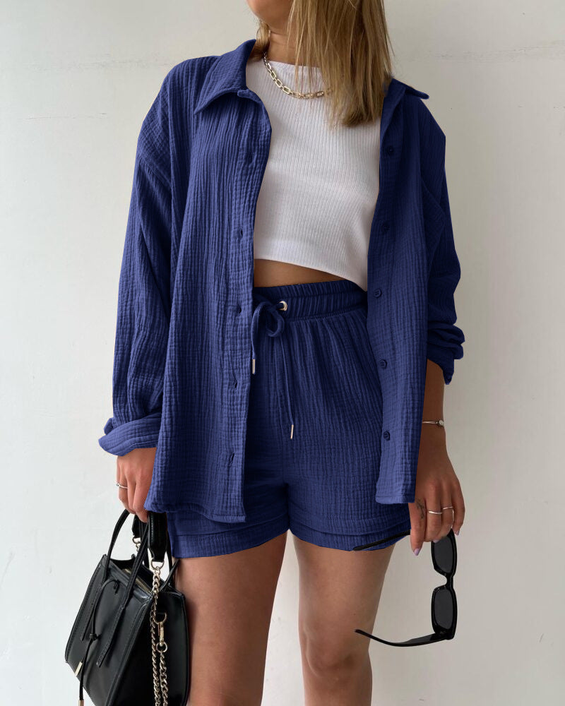 Valentina™ | Completo 2 pezzi camicia e pantaloncini in cotone