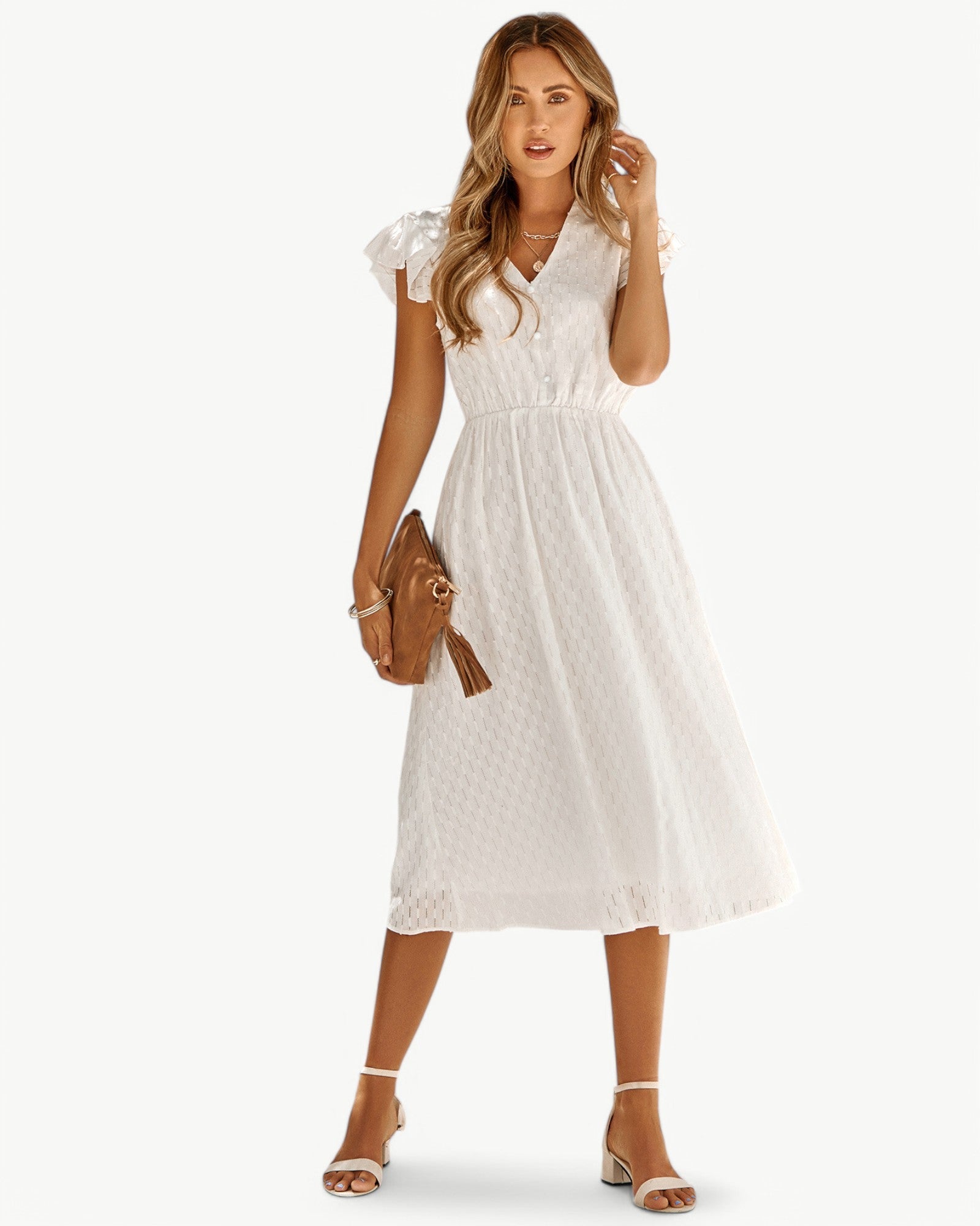 Lara™ | Abito Midi con Scollo a V e Maniche a Volant – Leggero e Raffinato
