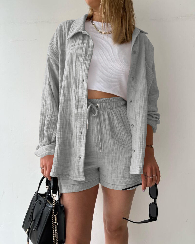 Valentina™ | Completo 2 pezzi camicia e pantaloncini in cotone