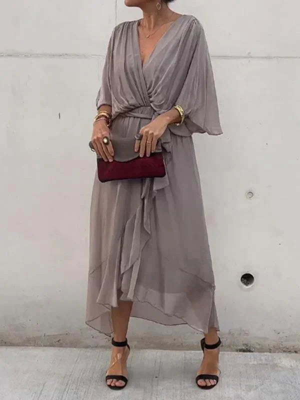 Giulia | Abito in mussola di seta con scollo a V