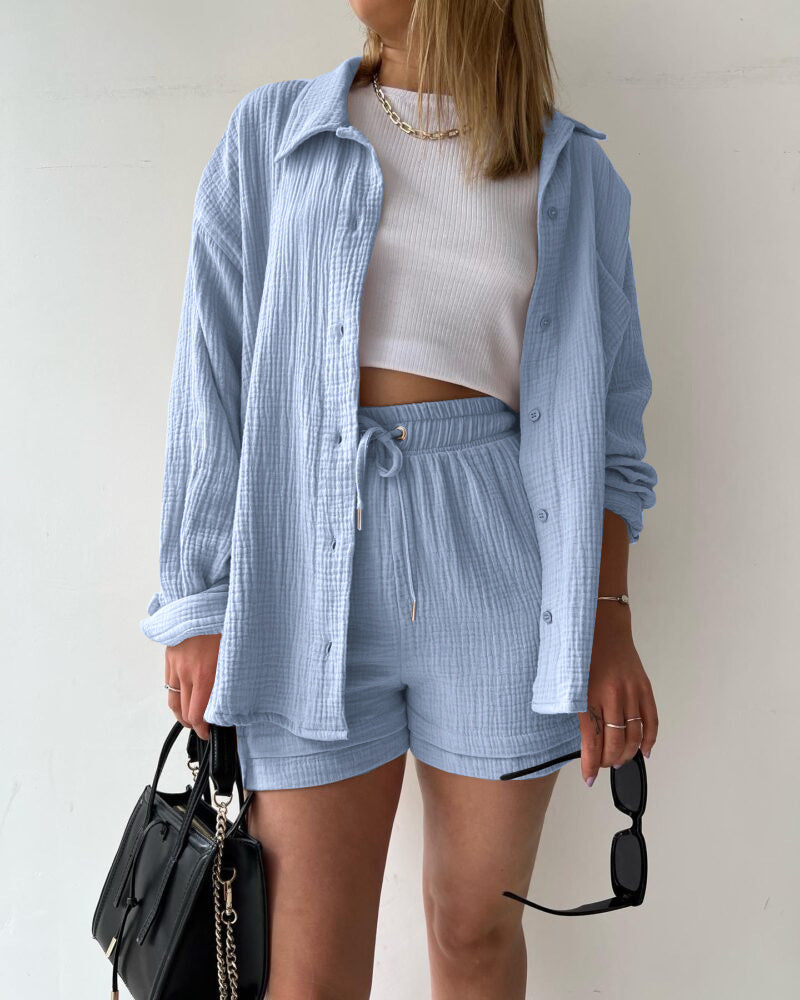 Valentina™ | Completo 2 pezzi camicia e pantaloncini in cotone