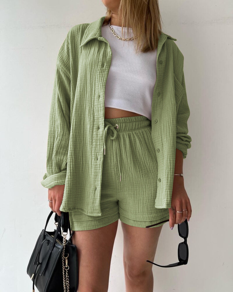 Valentina™ | Completo 2 pezzi camicia e pantaloncini in cotone
