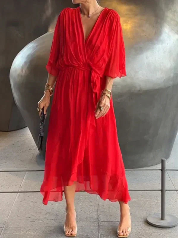 Giulia | Abito in mussola di seta con scollo a V