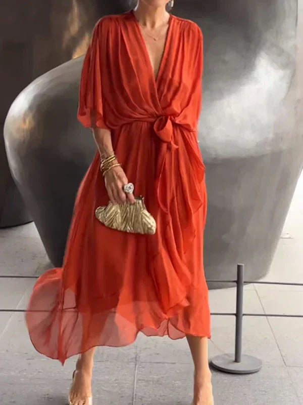 Giulia | Abito in mussola di seta con scollo a V