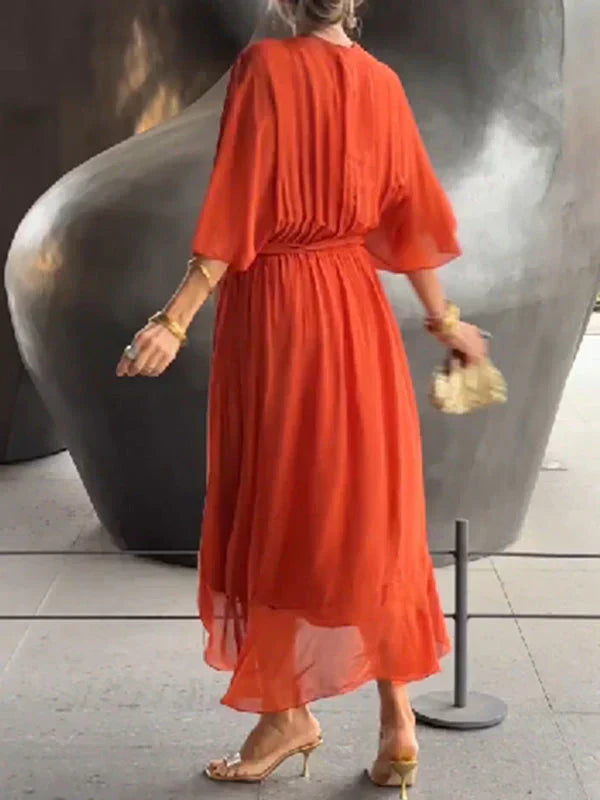 Giulia | Abito in mussola di seta con scollo a V