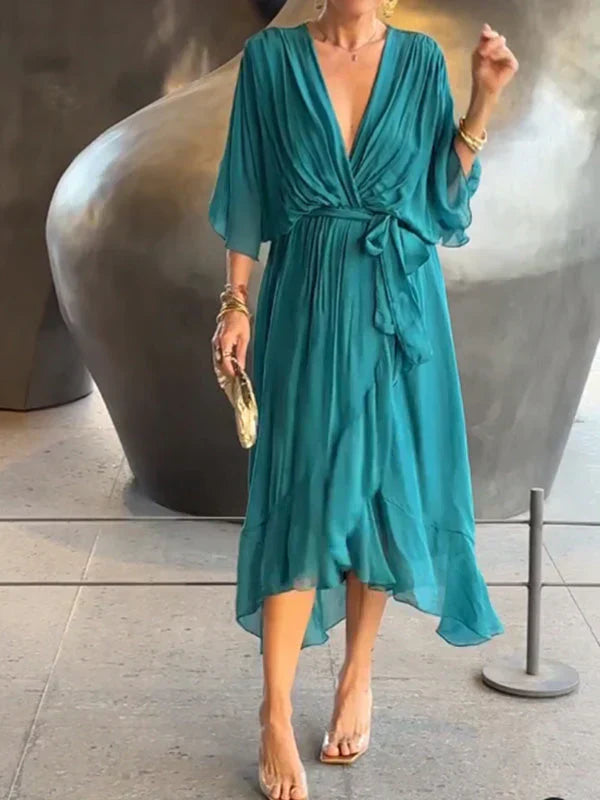 Giulia | Abito in mussola di seta con scollo a V