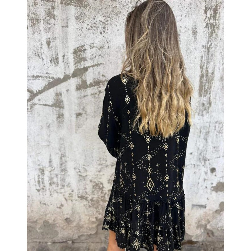 Lucilla™ | Abito Midi con Motivo Geometrico e Scollo a V Elegante