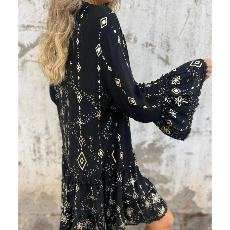 Lucilla™ | Abito Midi con Motivo Geometrico e Scollo a V Elegante
