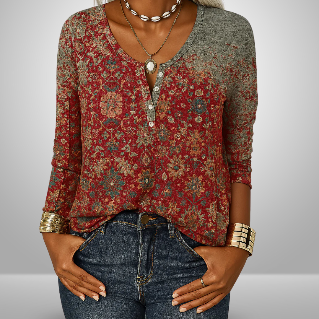 Liana™ | Blusa Boho con Motivi Floreali e Maniche Lunghe