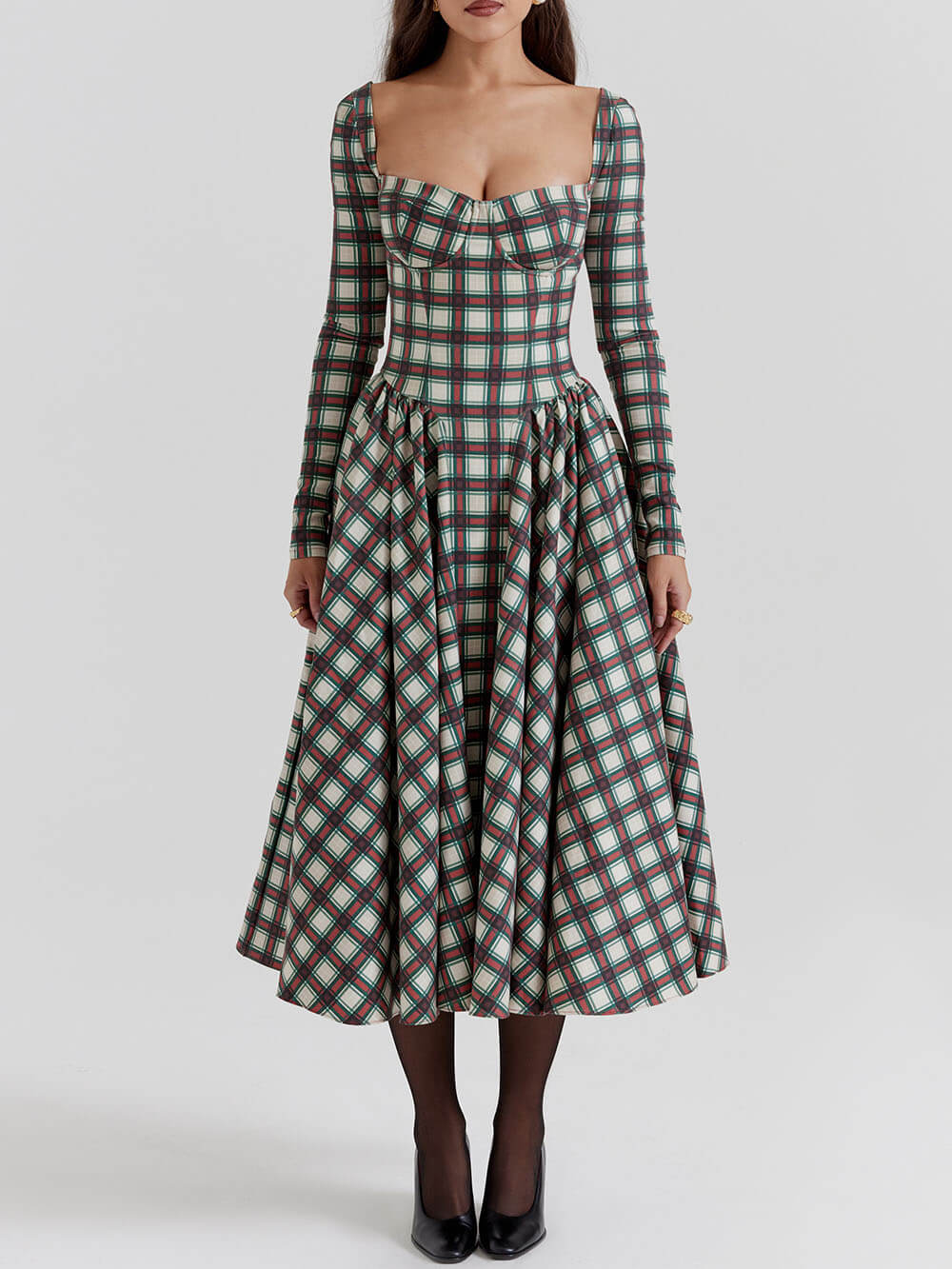 Lavinia™ | Abito midi corsetto tartan rosso