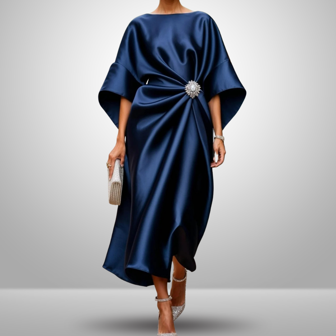 Veronica™ | Abito Lungo in Satin Lucente di Lusso con Drappeggio Elegante