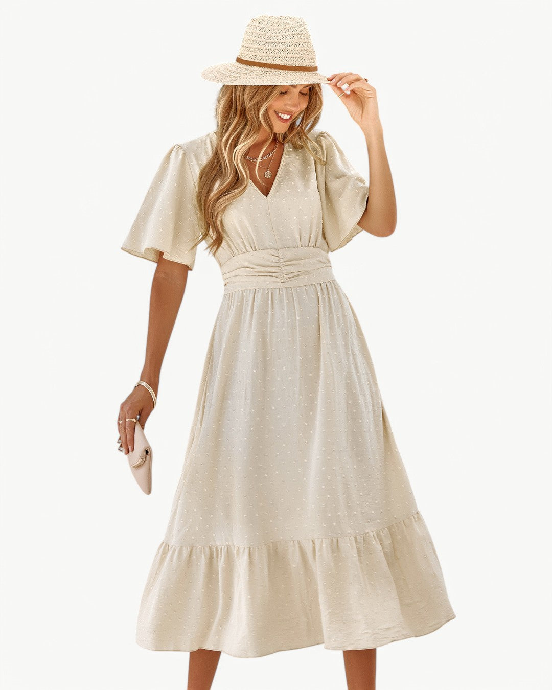 Renata™ | Abito a V con Maniche Corte – Leggero e Elegante