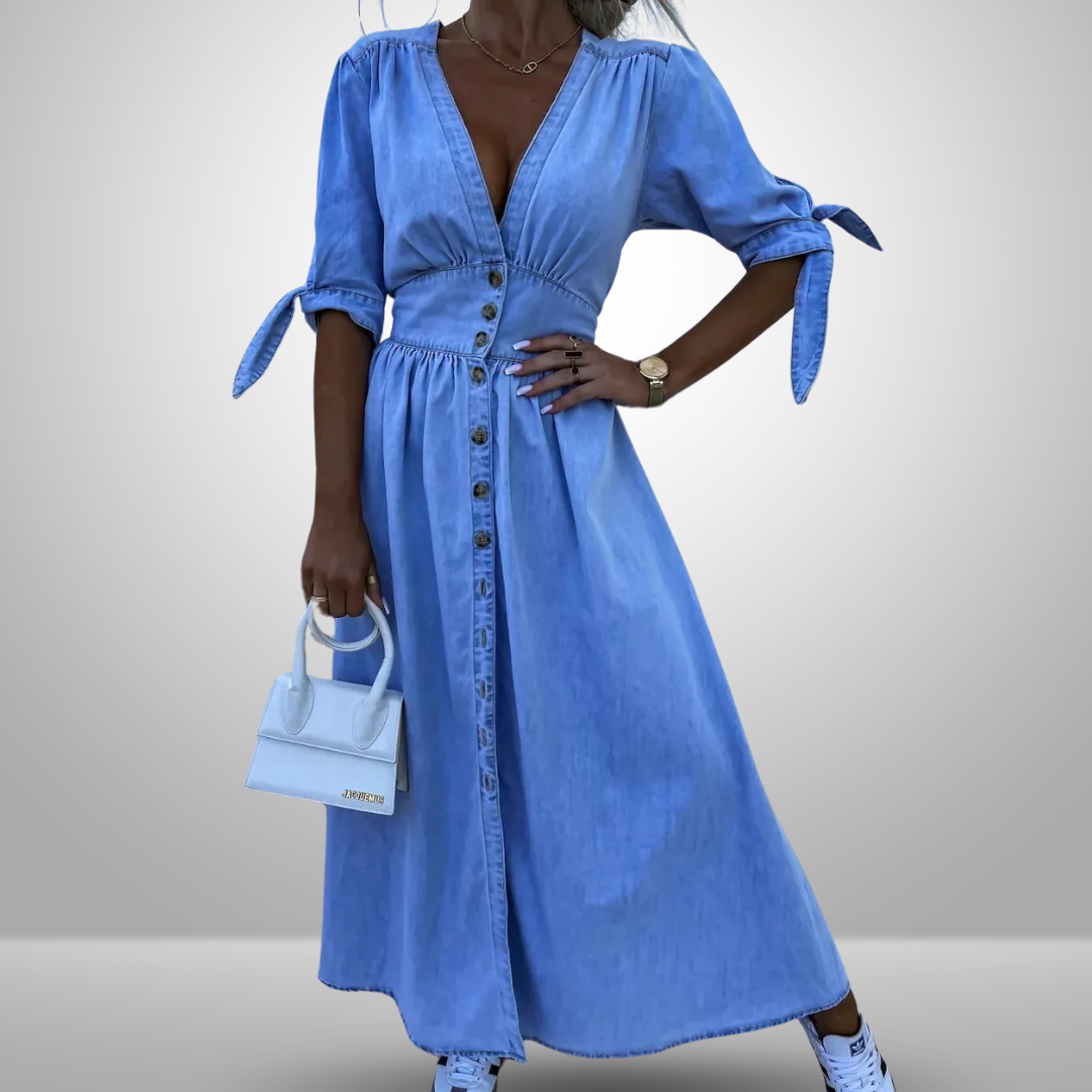 Dominique™ | Abito Maxi in Denim con Scollo a V