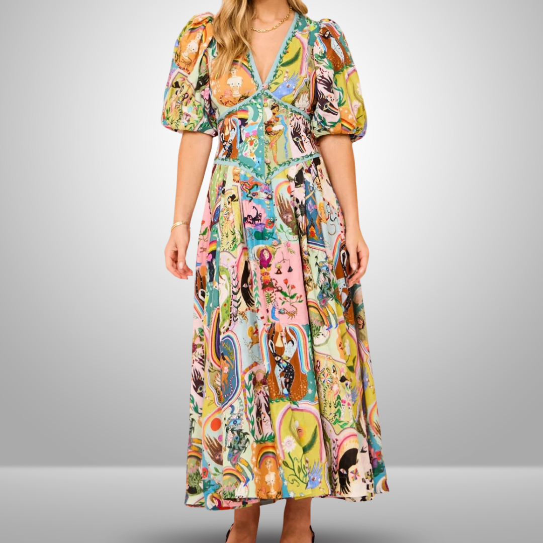 Lavinia™ | Abito midi casual con stampa graffiti Evergreen